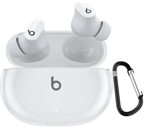 KANOYO Cover Compatible with Beats Studio Buds +/Buds,Full Body Protection Case,Supports Wireless Charging,Shock Resistant with Beats Studio Buds +/Buds Case,With Carabiner (Transparent)