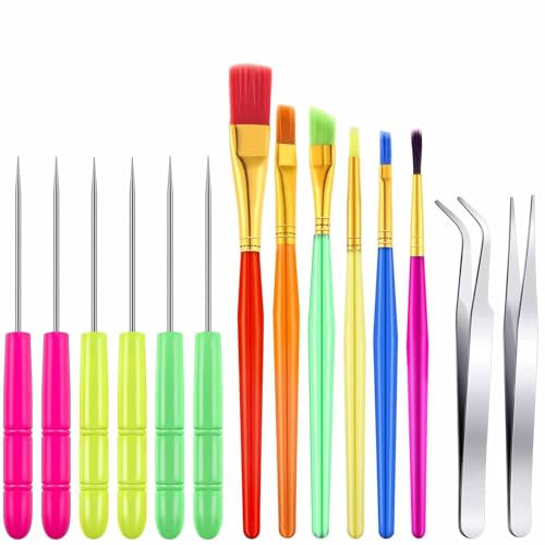 14 Pcs Cookie Decorating Tools Set Fondant Cake Decorating Brushes Scribe Cookie Tool Sugar Stir Needle Baking Elbow and Straight Tweezers for Sprinkles Supplies for Fondant