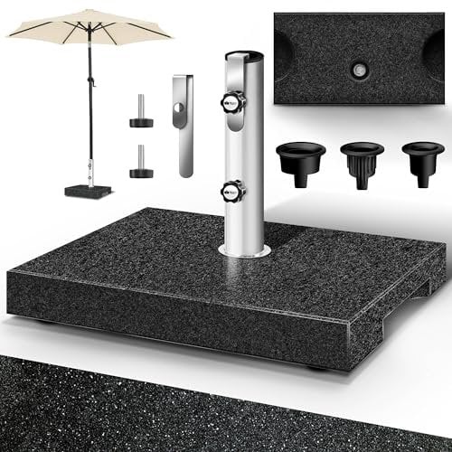 tillvex® Granit Sonnenschirmständer mit Transportgriff 25 kg Rechteckig | Schirmständer Sonnenschirm mit Edelstahlrohr | Balkonschirmständer für Schirmstöcke 16-48 mm & 250 cm Schirmdurchmesser