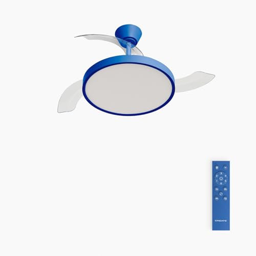 CREATE / WIND CLEAR STUDIO S/Ventilador de techo con luz azul cobalto con mando / 40W, Temporizador, Ø 91 cm, 6 velocidades, aspas retráctiles, 3 temperaturas de luz, función verano-invierno