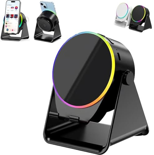 Support d'enceinte Bluetooth 4 en 1 rotatif à 360°,support pour téléphone portable avec haut-parleur à induction Bluetooth sans fil,son surround HD,base antidérapante,lumière ambiante colorée(Black)