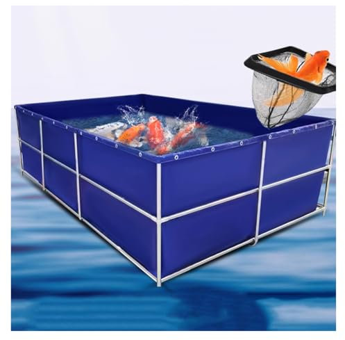 WIGING Pieghevole Tela Laghetto per Pesci, Struttura in Metallo Piscina per Acquacoltura con Valvola di Scarico, Fuori Terra Vasca di Raccolta per Acquari per Koi/Pesci Rossi((LxWxH) 2x1.5x0.8m)