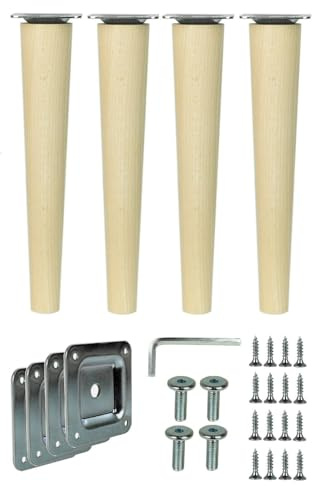 WAMAK Lot de 4 pieds d'armoire en bois massif, coniques ou droits, idéaux comme pieds de meubles pour armoires, tables, étagères et lits, canapés, stabilité et design élégant (droit 25 cm)