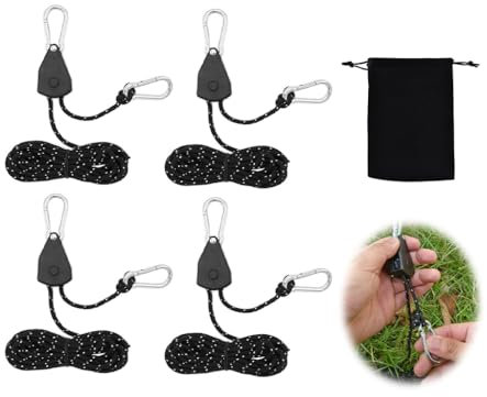 Hitopin 4 Stück Abspannseile mit Seilspanner, 4 m Einstellbare Seilratsche mit Haken, Zeltschnur mit Aufbewahrungstasche, Zeltschnur mit Spanner,Reflektierende Abspannseile für Sonnensegel (Schwarz)