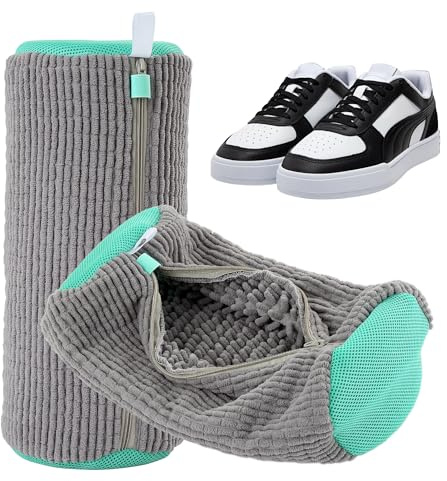 Goldeluxe 2 Pezzi Sacchetti per Lavare Scarpe in Lavatrice, Sacchetti Riutilizzabili con Cerniera, Protezione da Deformazione e Cavi, Pulizia Completa a 360° per Sneakers e Scarpe Sportive (Grigio)