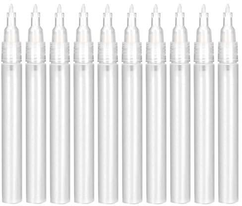 Lot de 10 marqueurs peinture rechargeables à pointe extra fine de 0,7 mm – Stylos pinceaux transparents pour peinture acrylique permanente, marqueurs vides pour peinture à l'aquarelle, gribouillage et