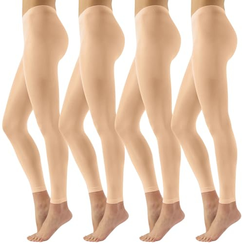 Lancry Lot de 4 paires de collants sans pieds 80D pour femmes et filles, collants de danse opaques en velours doux