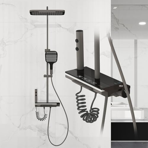 Conjunto de Ducha Cromado con Cabezal Cuadrado Efecto Lluvia y Ducha de Mano, Barra Cuadrada de Altura Ajustable para Bañera o Sistema de Ducha (SSJ04)
