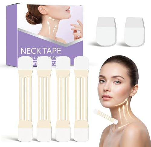 Lot de 24 patchs Adhésif De Lifting du Cou, Autocollant De Levage du Cou, 20 Patchs Invisibles + 4 Élastiques, Accessoire De Beauté Anti-Âge Pour Contour V Instantané, Visage, Yeux