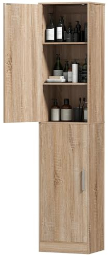 HOMCOM Meuble de Salle de Bain Colonne Étroit 40 x 35 x 180 cm Bois Naturel