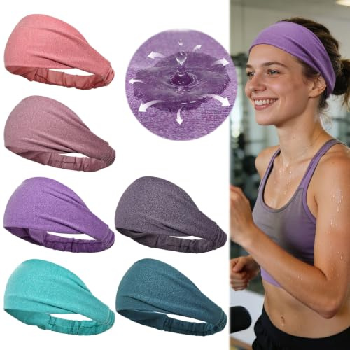Dreamlover Sweat Bands for Absorbing Sweat, Sport, Workout 6 Pieces | Non Slip Sweat Bands Head, Absorbs Fast, Holds Hair Securely, Ultra Soft Comfort, Machine Washable, Yoga and Daily Skincare