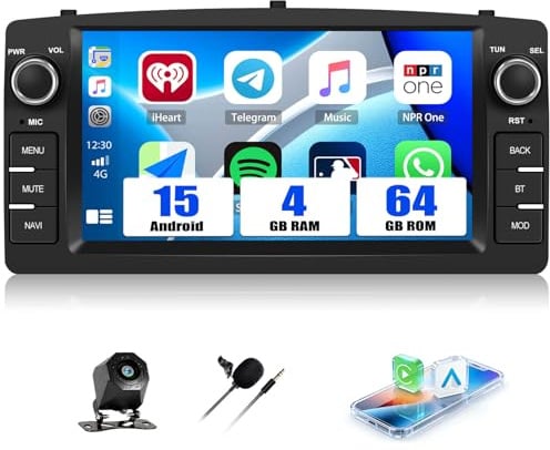 SIXWIN 4+64G Android 15 Autoradio für Toyota Corolla E120/E130 Altis E120 BYD F3 mit Carplay/Android Auto,7'' HD Touchscreen mit WiFi GPS Bluetooth 5.0 FM RDS 32EQ +Rückfahrkamera