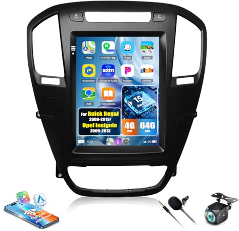 CAMECHO 4G+64G Android 15 Carplay Autoradio para Opel Insignia/Buick Regal 2009-2013, Carplay Radio con Pantalla de 9.7 RDS/FM Android Auto Radio con Bluetooth5.0 32EQ +Cámara Trasera