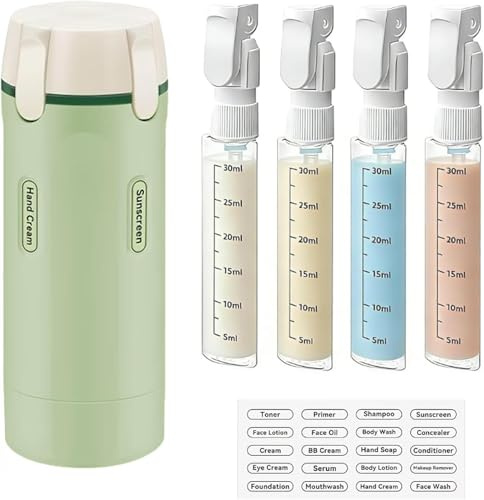 4-in-1-Reisespender, 4 in 1 Travel Bottle Dispenser mit Skala und Etikett, Travel Dispenser Bottle 4 in 1 für Shampoo, Lotion, Conditioner und Creme (grün)