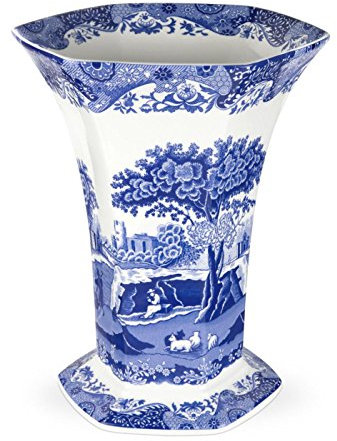 Blue Italian Hexagona Vase, Blue/White