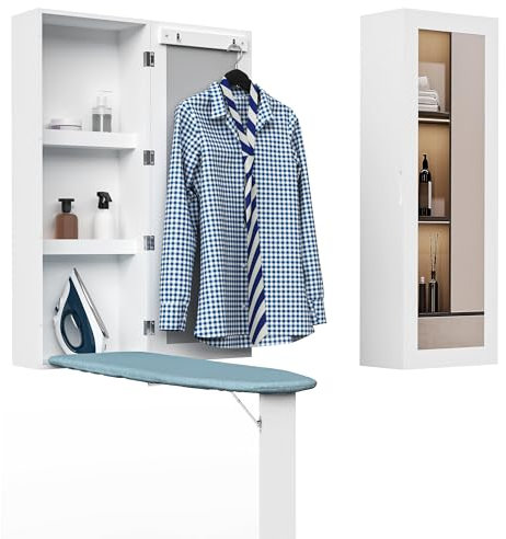 Organizedlife - Soporte de pared para tabla de planchar con espejo y estantes de almacenamiento