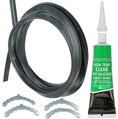 Spares2go Door Seal 4 Sided Gasket Rounded Corner Clips 198cm and Glue Sealant for Universal Oven Cooker