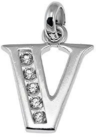 NKlaus Silber 925er Sterlingsilber Kettenanhänger Silberanhänger rhodiniert mit Zirkonia Buchstabe V 5142