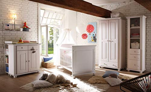 Froschkönig24 Laura Babyzimmer Kinderzimmer Babymöbel Wickelkommode Babybett Kiefer Weiß