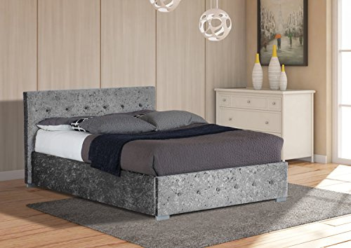 Comfy Living 3ft Single Crushed Velvet Storage Ottoman Bed Frame (Silver)