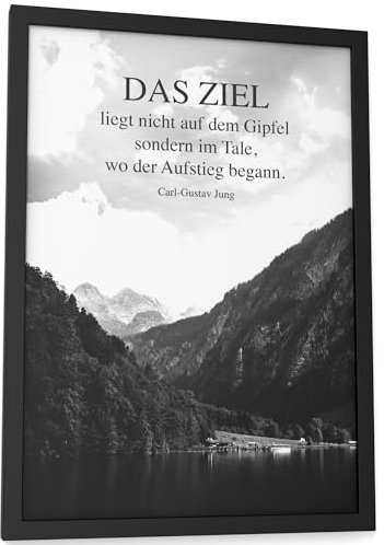 Papierschmiede® Bilder Home Kunstdruck mit Rahmen A4 (21x30 cm) Spruch Poster Zuhause Schrift Bild Wanddeko in schwarz weiß, Sprüche für Wohnzimmer Büro Küche, Berg