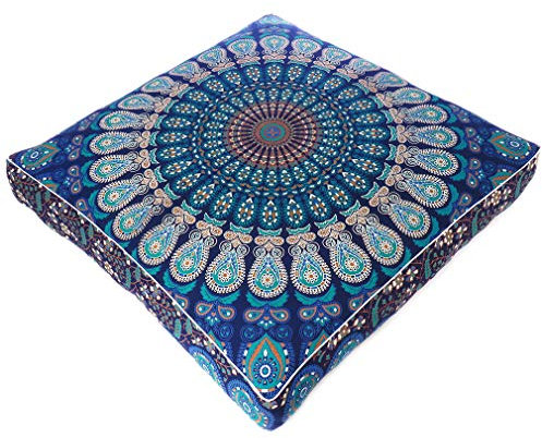 Eyes of India - Kissenbezug, 83 cm, Rosa, Blau, Grün, quadratisch, groß, übergroß, für Meditation, für Sitzsack, Mandala, Hippie, voller Farben, dekorativ, Boho, indischer Akzent, Boho, Chic, Hund,