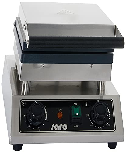 Saro - Atria Gaufrier pour Gaufres de Bruxelles, Corps en Inox, Plaques en Fonte Émaillée, Température Réglable de 50 à 300 °C, avec Minuteur