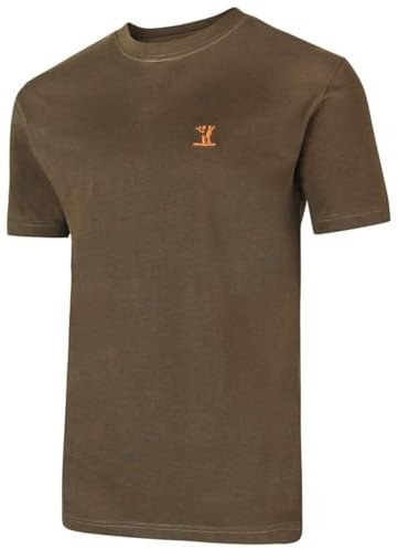 Herren T-Shirt Baumwolle Dunkelgrün Jagd Shirt mit Logo in Signalorange (3XL)