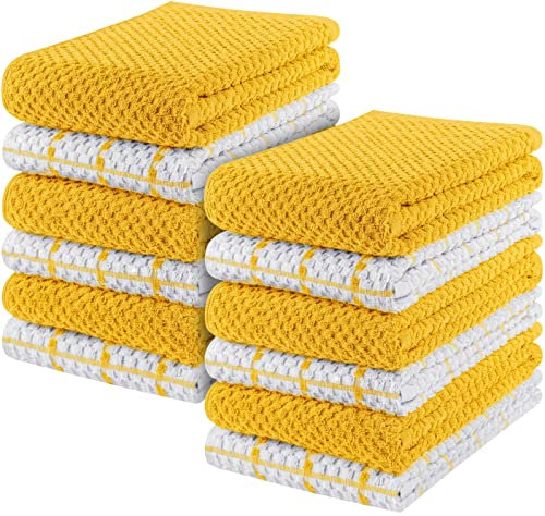 Utopia Towels Toallas de Cocina, 38 x 64 cm, 100% algodón Hilado en Anillo, Toallas de Plato súper Suaves y absorbentes, Toallas de té y Toallas de Barra, (Paquete de 12) (Amarillo y Blanco)