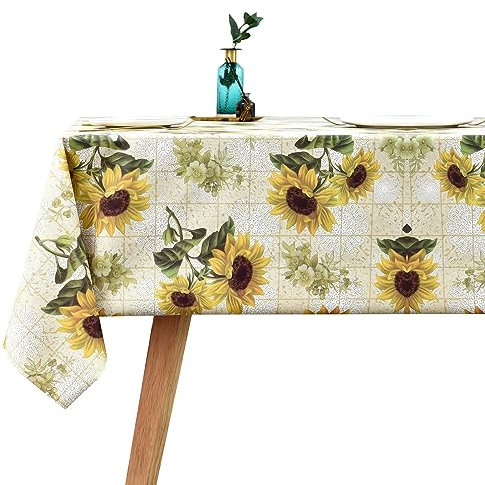 LOHASCASA Vinyl-Kunststoff-PVC-Tischdecke, wasserdicht, Vintage-Wachstuch, länglich, Blumenmuster, abwischbar, PVC, Bauernhaus, auslaufsicher, Herbst, Camping für Thanksgiving, 60 x 84 cm