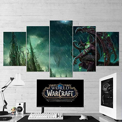 Gmoope Wandbild Leinwand Wow - World of Warcraft 46 Illidan Stormrage-Spiele 5 Teilig Bilder Wohnzimmer Wohnung Deko 5 Stück Kunstdruck Modern Wandbilder XXL Format Wanddekoration Design Wand Bild