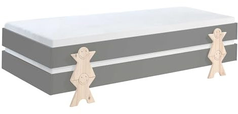 VIPACK Bed, Combi, Solid, Kiefer, MDF, Metall, Grau, Single