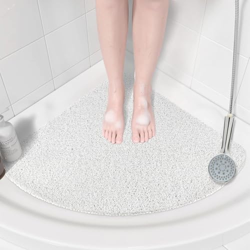 Corner Shower Mat Non Slip: Anti Mould Bath Mat - 53 x 53 cm Loofah Shower Mats for Inside Shower- Anti Slip Bath Mat for Inside Bath White Quadrant Shower Mat for Elderly Sector Quick Drying