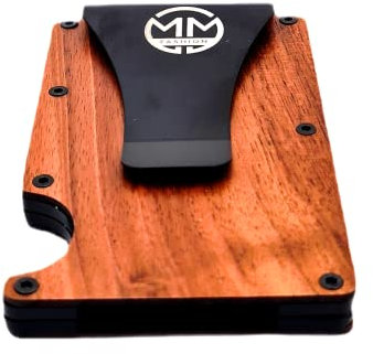 MM Fashion Kartenetui RFID – Kartenhalter mit Holzdesign – Stilvolles Etui mit Geldklammer – Geschenkidee für Herren – Kompakt & Sicher – Minimalistisches Design, Braun
