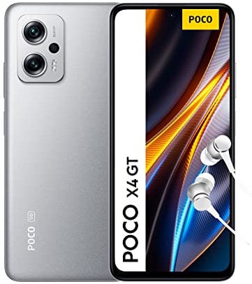Xiaomi POCO X4 GT 5G Smartphone+Kopfhörer, 8+256GB Handy ohne Vertrag, 6.6” 144Hz DynamicSwitch DotDisplay, 64MP Dreifach-Kamera, 5080mAh, 67W TurboCharge, Silver(DE Version)Alexa Hands-Free
