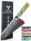 SANMUZUO Coltello Santoku Professionale - Coltello da Cucina 18 cm, Coltello di Acciaio Damasco da 67 Strati- Impugnatura Ergonomica Resina - Xuan Series(Fantasy Orange)