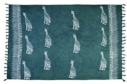 SAIVONA Pareo Sarong Strandtuch Damen - Wickelrock Strand - Handtuch Blickdicht als Wickeltuch oder Handtuchkleid und Wickelkleid Damen - Handarbeit aus Fair Trade Herstellung Batik Grün Giraffe