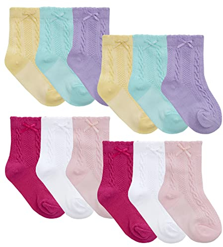 Tick Tock 12 Pack Babies Cable/Bow in Assorted Colours Soft Kids Socks