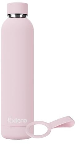 Exllena Botellas de agua aisladas de 750 ml con clip, botella de doble pared al vacío que mantiene las bebidas frías 24 horas/calientes 12 horas, botella de agua de acero inoxidable sin BPA (rosa)
