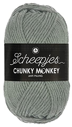 Scheepjes Chunky Monkey Aran Weight Yarn | 100g Ball | Anti-Pilling Acrylic | Soft & Hypoallergenic for Knitting and Crochet Blankets, Toys & Garments (1099 Mid Grey)
