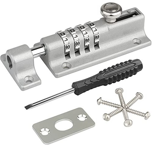 Spopal Combination Locking Bolt, [Weatherproof & Burglar Proof] 120mm Combi-Bolt 4 Digit Unique Combination Locking Bolt, Thicken Solid Zinc Alloy Door Latch Lock for Home, Gate, Shed, Garage (Silver)
