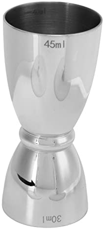 Alvinlite Jigger de cóctel Doble, Medida de Tiro, Jigger de Acero Inoxidable, Acabado Pulido, Taza medidora de Alcohol, Herramienta de Barra para coctelería, 30-45ml(Plata)