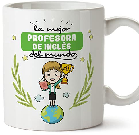 MUGFFINS Tazas para PROFESORA DE INGLÉS mujer - En Español - Mejor del mundo - 11 oz / 330 ml - Regalo original y divertido