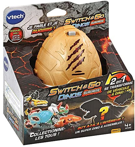 VTech Switch & Go Dinos Surprise, Dinosaurier-Ei, umwandelbares Klangspielzeug, Bauspiel, 8 Modelle zum Sammeln, Geschenk für Kinder ab 4 Jahren – Inhalt in Französisch