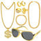Dreamtop 8 Stück Dollar Kette set Goldene Dollar Halskette Ring Retro Sonnenbrillen Armband Ohrringe Hip Hop Schmuck Accessories Set 80er 90er Hiphop Schmuck Gold Millionär für Men Fasching Karneval