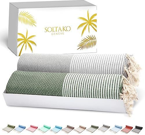 SOLTAKO Fouta Santorini Premium, 2er Set, Khaki/Grau, 100/200cm