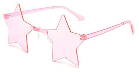 ASZO Retro Star Shaped Sonnenbrille Damen Randlose Brille für Halloween Weihnachten Cosplay Eyewear Coole Disco Star Brille für Damen Herren-Rosa