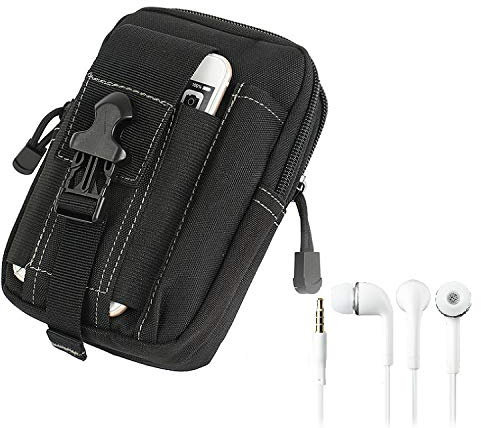 K-S-Trade Belt Pouch Holster + Headphones Compatible With Samsung Galaxy A53 5G Extra Compartments With Space For Power Bank Hard Drive Black 1x