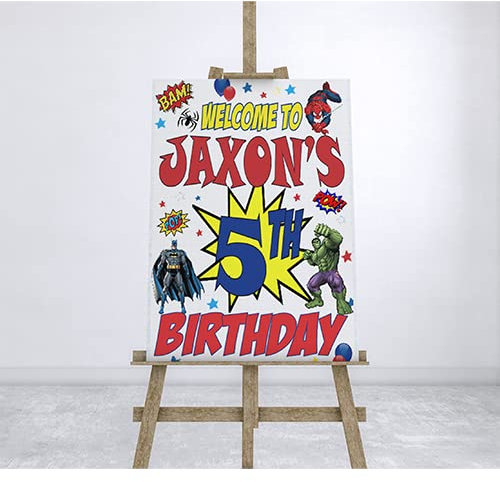 Panneau de bienvenue ou affiche personnalisée de super-héros pour fête d'anniversaire (Rigid Foamex)