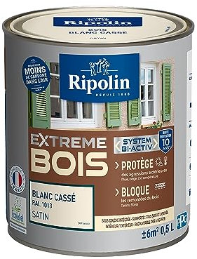 RIPOLIN - Peinture pour Bois Intérieur/Extérieur - Sans Sous-couche Ultra-couvrant - Résiste aux Intempéries, UV et Chocs - Protège et Magnifie - Lessivable - Satin - 0,5L - Blanc Casse